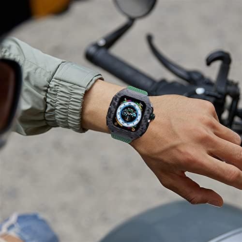 מארז סיבי פחמן של Stiraptie עם ערכת מוד גומי פלואור עבור ערכת Mod של Apple Watch Ultra 49 ממ, רצועת פלואורובבר+לוחית ל- iWatch 8 7 45 ממ 6 5 4 SE 44 ממ