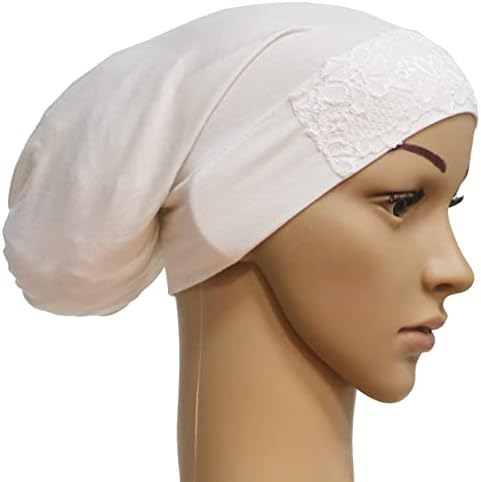 MSBRIC רך מוסלמי כיסוי מלא כובע חיג'אב כובע איסלאמי תחתון צוואר ראש צוואר מצנפת תחרה.
