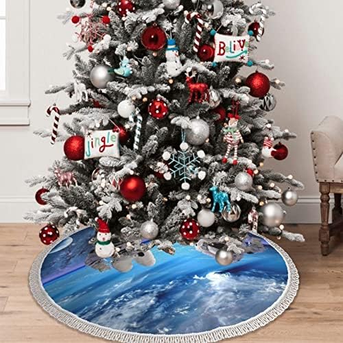 אסטרונאוטה כוכב לכת מדפיס חצאית עץ חג המולד עם ציצית 48 מעבה עץ חג המולד חצאיות חג המולד קישוטי חג המולד