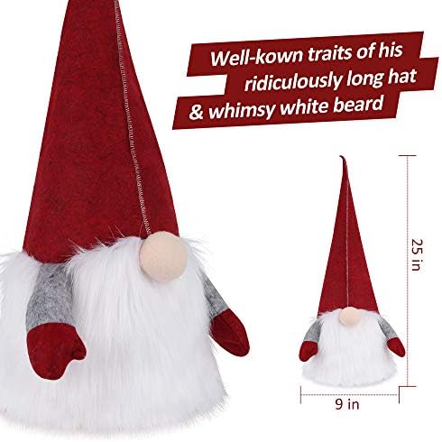 D-Fantix Gnome Topper עץ חג המולד, 25 אינץ 'שוודים גדולים Tomte Gnome, קישוטי חג המולד של סנטה גנומס קטיפה סקנדינבי קישוטי חג המולד של חג עיצוב אדום ...