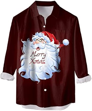 כפתור שרוול ארוך לחג המולד של ZDDO לחג המולד, חג המולד, סנטה קלאוס מצחיק חולצות באולינג מודפס