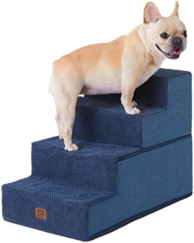מדרגות כלבים לכלבים קטנים, מדרגות כלבים 3 שלבים למיטות וספה גבוהות, מדרגות חיות מחמד לכלבים וחתולים קטנים וטיפוס על מיטה גבוהה, מדרגות פנימיות מאוזנות ללא החלקה, אפור בהיר, 3/4/5 מדרגות