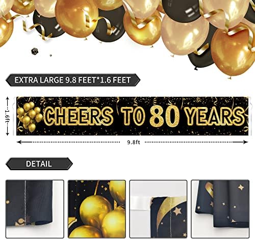 באנר יום הולדת 80 זהב שחור - סכומים כלולים - לחיים באנר 80 שנה, באנר 80 שנה, שלט קישוט יום הולדת 80