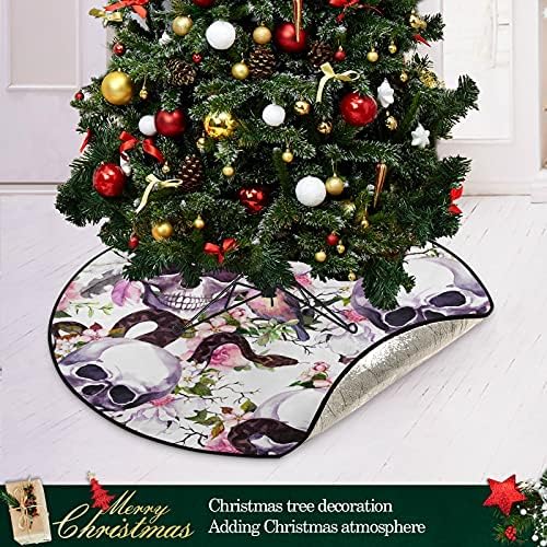 גולגלות פרחי נחש עץ חג המולד מחצלת עץ אטום עץ עץ מגש שטיח מחצלת מתחת לאביזר עץ חג המולד לקישוטי מסיבת חג חג המולד 28 אינץ '