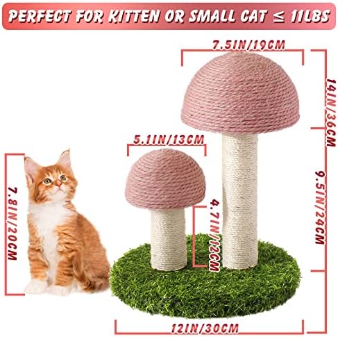 חתול ליאהובם מגרד פוסט-פטריות חתול גרדן עם כובעי סיסל טבעיים מוט שריטה ובסיס יציב לגורים וחתולים קטנים-ורוד