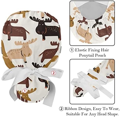Niaocpwy 2pack כובע עבודה של נשים עם כפתורים סרט קשירה לאחור של פרות חמודות דפוס שיער ארוך