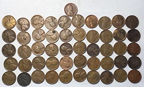 1947 S Lincoln Cent Cent Penny Roll 50 מטבעות פרוטה מוכר מאוד בסדר
