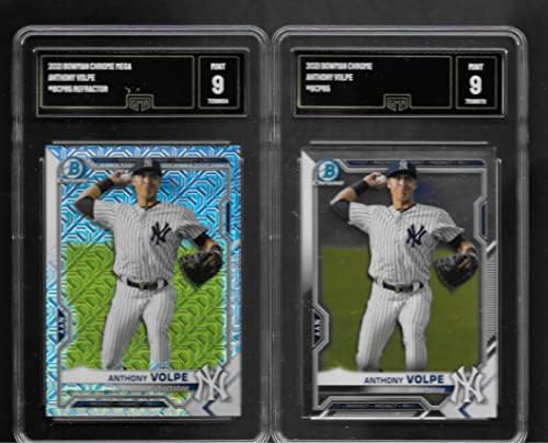 Anthony Volpe.Bowman Chrome Mexa Box Refractor & Bowman Chrome 2 Card Rookie Lot Lot GMA Mint 9 Yankees Fint Shorstop
