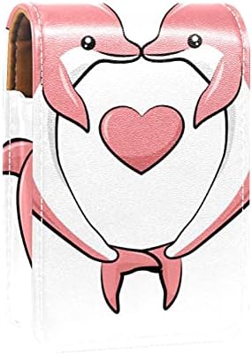 איפור שפתון מקרה עבור מחוץ דולפין כרטיס צורת לב נייד שפתון ארגונית עם מראה גבירותיי מיני איפור תיק לוקח עד 3 שפתון