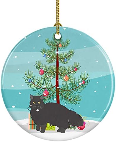 אוצרות קרוליין CK4680CO1 פרסי שחור חתול מסורתי קישוט קרמיקה לחג המולד שמח, קישוטים לעץ חג המולד, קישוט תלוי לחג המולד, חג, מסיבה, מתנה,