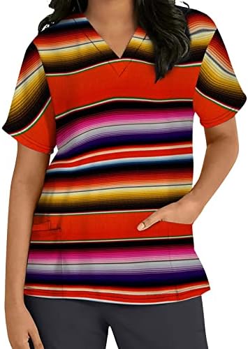 סתיו קיץ חולצה טי לנשים 2023 בגדי אופנה קצר שרוול גרפי פסים עבודה לשפשף חולצת טי 16 16