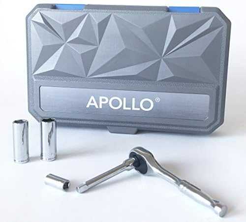 Apollo DT0004 סט השקע החדש של SAE Compact 50 חלקים עם 72 מחגר שיניים ובניית פלדת ונדיום כרום, כחול/אפור