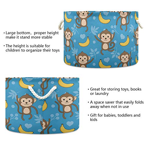 סל אחסון עגול גדול - חיות מצוירות חמודות חיות קוף קוף כביסה כביסה וצעצועים סל אחסון צעצועים לצעצוע
