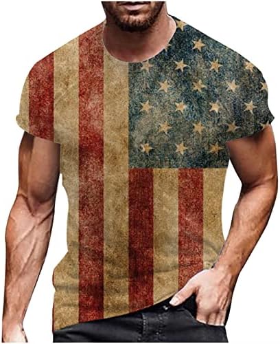 חולצות ליום הזיכרון המוצלחות לגברים דגל אמריקאי צוות מודפס צוואר שרוול קצר חולצות טש חולצה פטריוטית