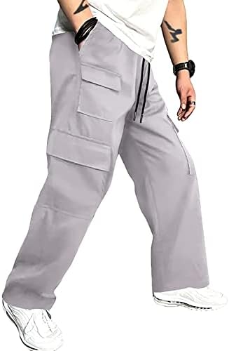 מכנסי מטען לגברים נינוחים בכושר שרציפים מכנסי טרנינג מכנסי טיול אתלטים עם ריבוי כיס