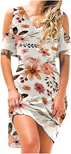 שמלת חוף קיץ לנשים 2023 טרנדי סקסי עם צוואר קר כתף שרוול קצר שמלת מידי בהדפס פרחוני