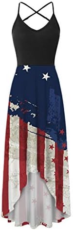 4 ביולי מקסי שמלה לנשים קיץ מזדמן בוהו שמלת אמריקאי דגל סקופ צוואר קאמי שרוולים פטריוטי שמלה קיצית