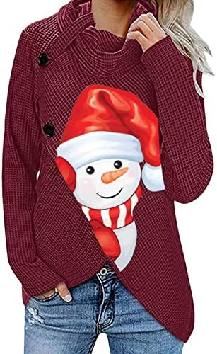 תלבושות חג המולד לנשים שלג שלג וופל גרפי סורבר סוודרים סוודרים כפתור צווארון צווארון צווארון צמרת מגשר אסימטרי