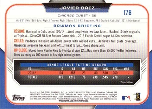 2015 Bowman Chrome Baseball 178 כרטיס טירון של חאבייר באז