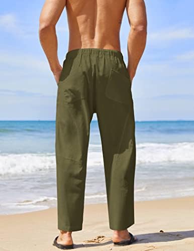 מכנסי פשתן כותנה של קואופנדי מכנסיים הרם מזדמנים מכנסי חוף יוגה רופפים