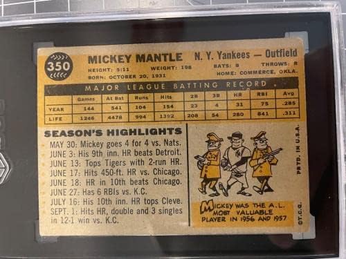 1960 Topps 350 מיקי מנטל ניו יורק ינקי כרטיס בייסבול כרטיס SGC 2.5 טוב+ - כרטיסי בייסבול מטלטלים
