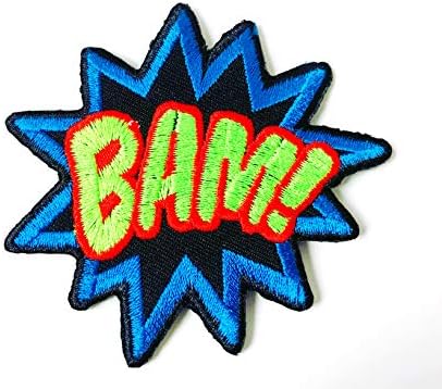 TH BAM! אלפבית גיבור-על קומיקס רטרו רטרו כיף לוגו צבע כחול אפליקציה רקום תפור על ברזל על תיקון לתרמילים ג'ינס ג'ינס בגדי חולצת טריקו וכו '.