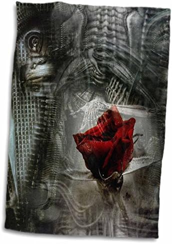 תמונת ורד תלת מימדית של Steampunk מתכת עם מגבת יד ורודה אדומה, 15 x 22