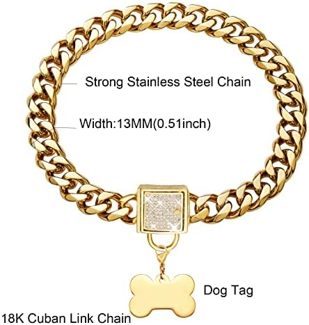 צווארון שרשרת רוחב זהב 0.5 אינץ 'לכלבים בינוניים עד גדולים 18 קרא