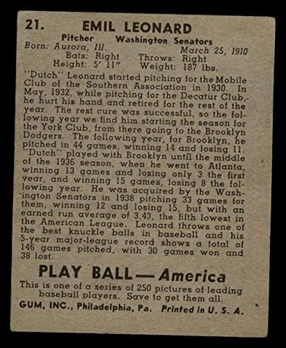 1939 משחק כדור 21 ההולנדי לאונרד וושינגטון סנאטורים VG סנאטורים