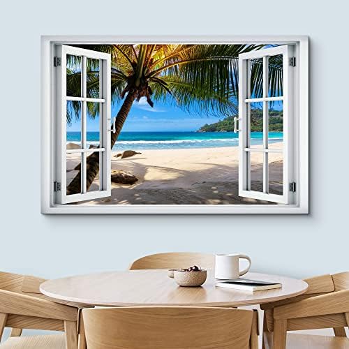 וול 26 בד הדפס קיר אמנות קיר נוף נוף לחוף הטרופי חוף נופש חוף גן העדן השממה הטבע צילום ריאליזם נוף נוף צבעוני צבעוני לסלון, חדר שינה, משרד - 24 x36