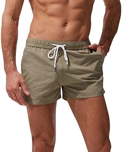 גזעי שחייה של גברים בגודל 7 אינץ 'חריפים מהירים יבש אלסטי מותניים מכנסיים קצרים בקצרה בגדלי ים בצבע אחיד קל משקל עם כיסים
