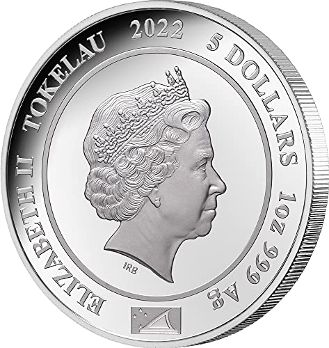 2022 דה קווין יובל פאוורקוין מלכת אליזבת השנייה יובל 1 עוז מטבע כסף 5 $ טוקלאו 2022 הוכחה