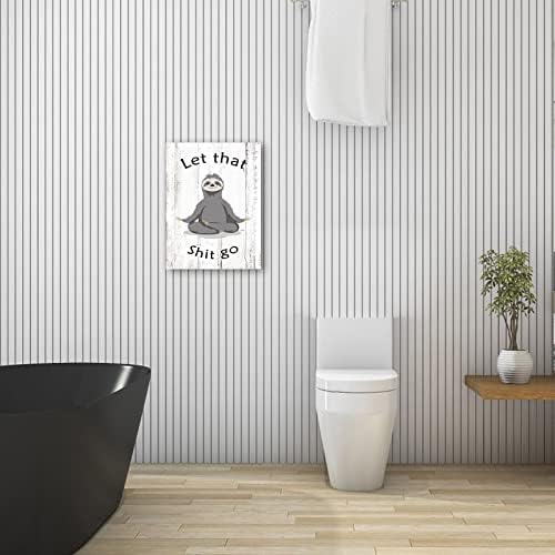 תמונת אמנות קיר לחדר אמבטיה מצחיק - עצלני יוגה חמוד עם ציטוטים מעוררי השראה - קיר מוטיבציה כפרי קיר חדר שלט פוסטר בד לשירותים 10x15 ב