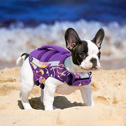 מעיל הצלה של כלבים גורסברק, שומר על בגדי ים של כלבים רפלקטיביים לשייט חוף, אפוד הנפקה של כלבים עם ידית הצלה לכלבים בינוניים וגדולים, סגול, XL
