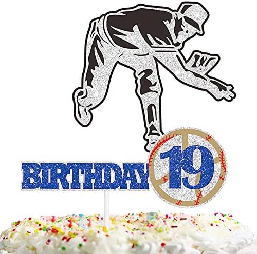 טופר עוגת בייסבול לנשים גברים 19 יום הולדת שמח ספורט ספורט קישוט קישוט ציוד עיצוב עוגת קנקן בייסבול לעודד שחקנים מגניב עד 19 נצנצים