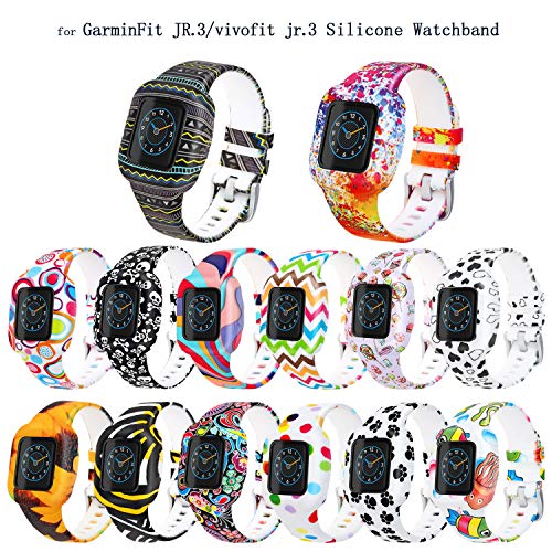 eieuuk תואם ל- Garminfit Jr.3/Vivofit Jr.3 להקות הדפסה רכות סיליקון צבעוני מתכווננת רצועת כף יד מתכווננת רצועת רצועת רצועת Garminfit Jr.3/vivofit Jr.3 עבור ילדים בנות בוינס בוינס