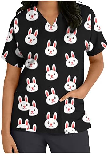 נשים של פסחא יום חולצות חמוד ארנבים דפוס הדפסה קצר שרוול צווארון חג טיז באני חולצות