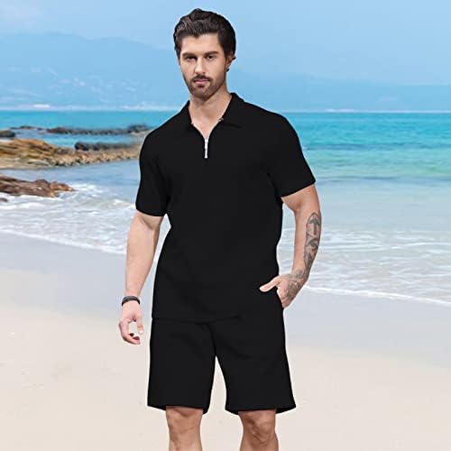 Aulemen Mens 2 חלקים עם רוכסן רוכסן שרוול קצר הדפסת חולצה ומכנסיים קצרים מגדירים תלבושות קיץ לגברים
