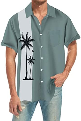 כפתור שרוול קצר של גברים מזדמנים למטה חולצות באולינג וינטג 'משנות החמישים