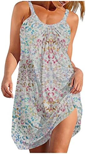 נשים ללא שרוולים אופנה חוף שמלה סקסי נוח קיץ שמלות ביריות חמוד הדפסת רופף עגול צוואר שמלה