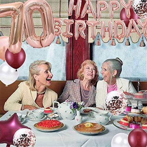 בלון יום הולדת 70 של Jumdaqq, חבילה של 30 ורוד ורוד ורוד 70 יום הולדת לטקס קונפטי סרטי בלון לנשים קישוטי מסיבת יום הולדת 70 מאושרים 12 אינץ '
