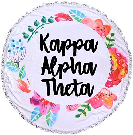 Sorority Shop Kappa Alpha Theta עיצוב פרחוני מגבת חוף עגולה עם שוליים - 60 אינץ