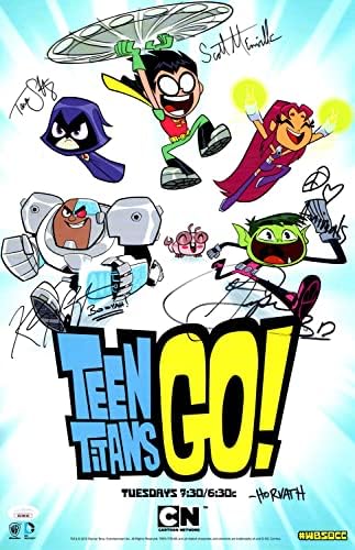 Teen Titans Go! שחקנים חתומים 11x17 פוסטר 5 מכוניות חזקות Menville JSA XX29919