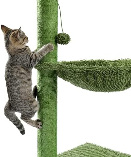 ג ' ונסון.קקטוס חתול עץ חתול גרוד עם ערסל לשחק מגדל, מלא עטוף סיסל גרוד לחתולים, ירוק
