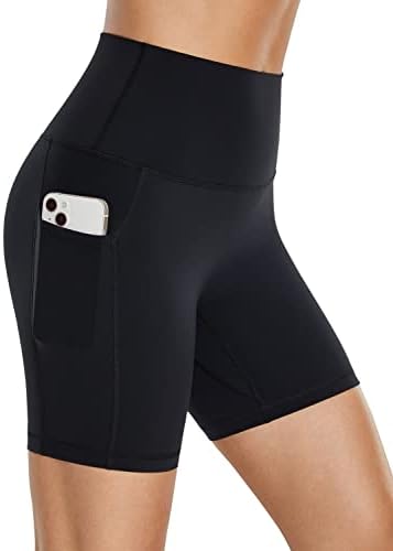 מכנסיים קצרים של ואנטוניה אופנוענים לנשים מותניים גבוהות - 6 '' מכנסי יוגה של אימון לחדר כושר נשים עם מכנסי סטרץ 'בכיסים