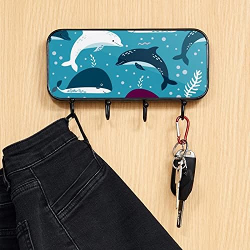 צמחי ים קריקטורה כריש דולפין כריש כחול הדפס מעיל קיר קיר קיר, מתלה מעיל כניסה עם 4 חיבור לעיל מעיל גלימות ארנק חדר אמבטיה כניסה לסלון