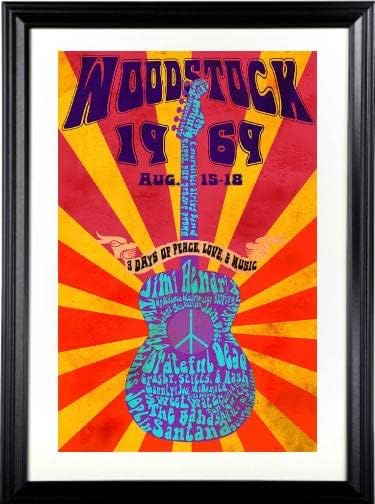 1969 פסטיבל המוזיקה והאמנות של וודסטוק 11 x 17 מסגור פוסטר באיכות גבוהה - Grateful Dead/Jimi Hendrix - פוסטרים למוזיקה